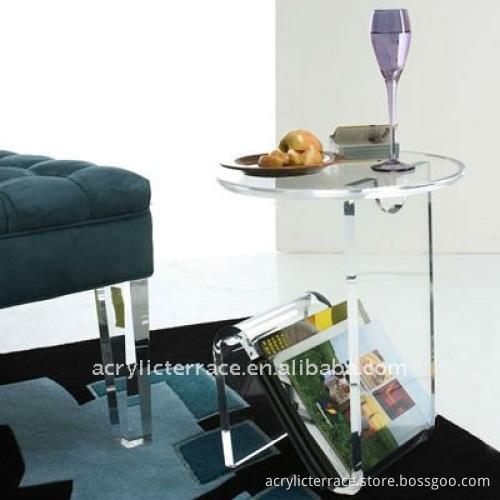 Frosted Perspex/Acrylic Side Table With Magazine Rack